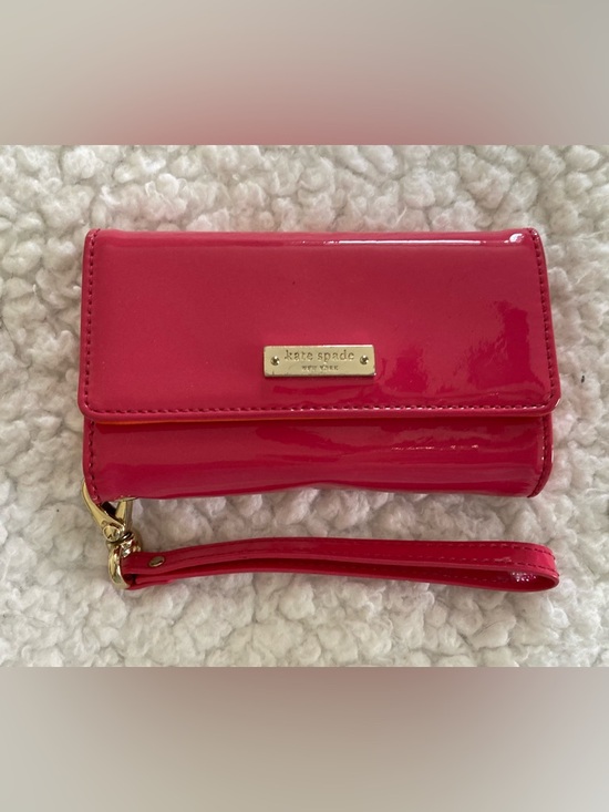 kate spade Handbags - kate spade small hot pink wristlet wallet with gold plaque, shiny patent fabric